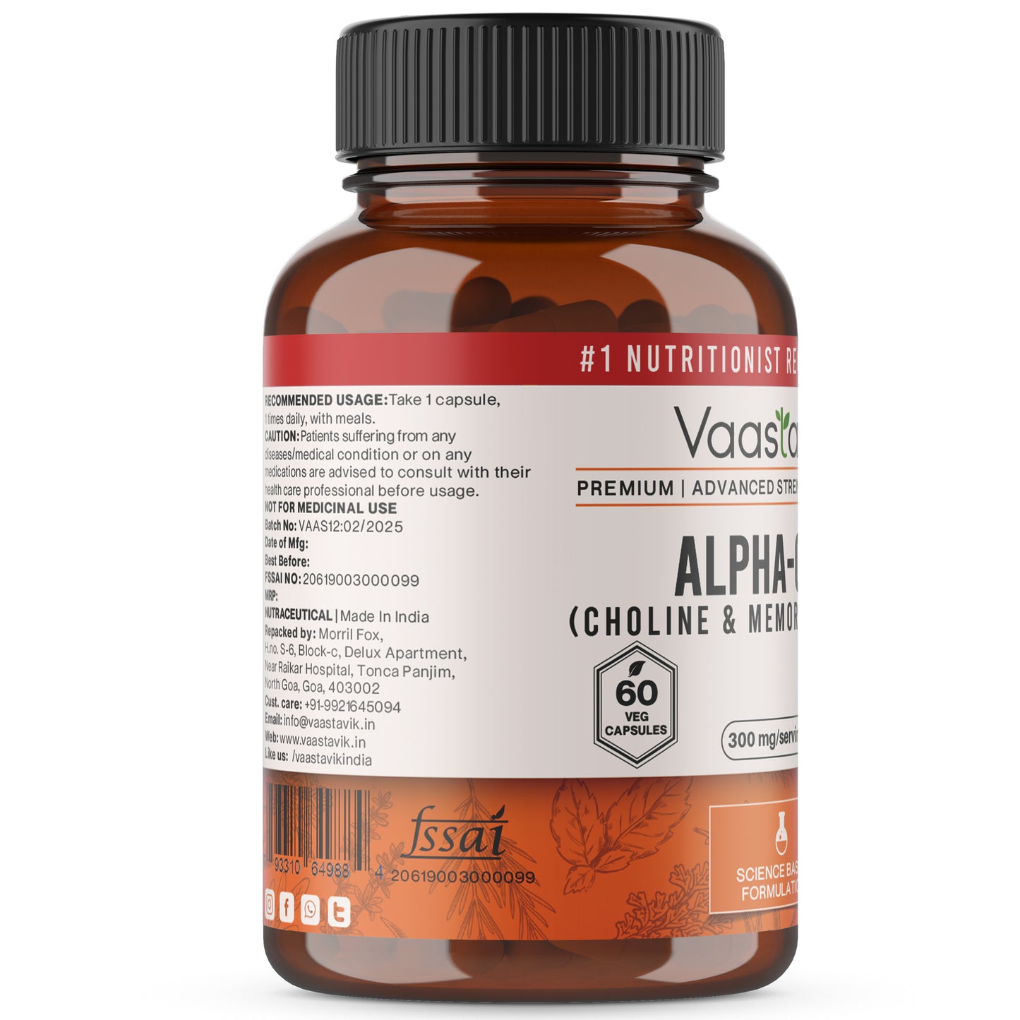 Alpha GPC Choline Supplement Capsules 300 mg