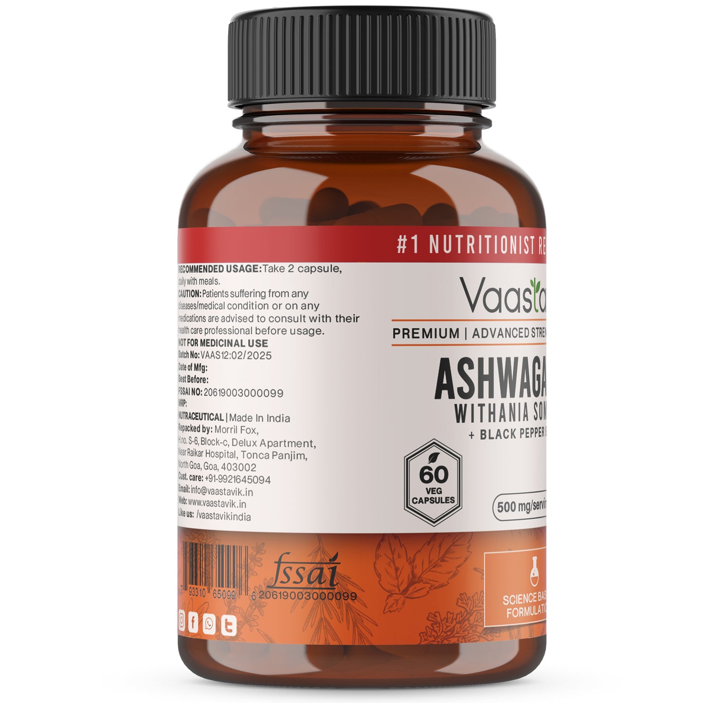 Ashwagandha Capsules 500mg (5% Withanolides)