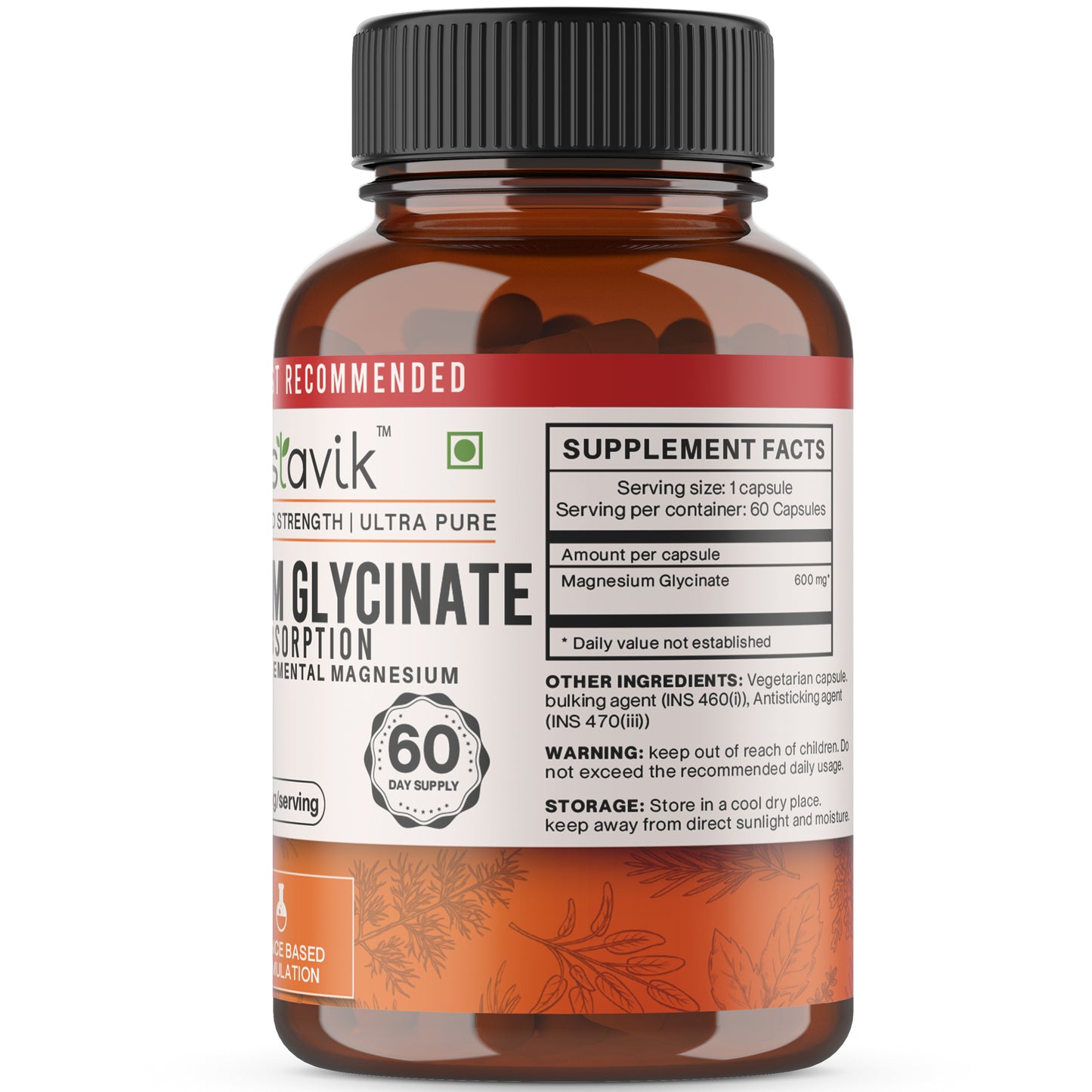 Magnesium Glycinate Supplement 120 Veg Capsules 600 mg