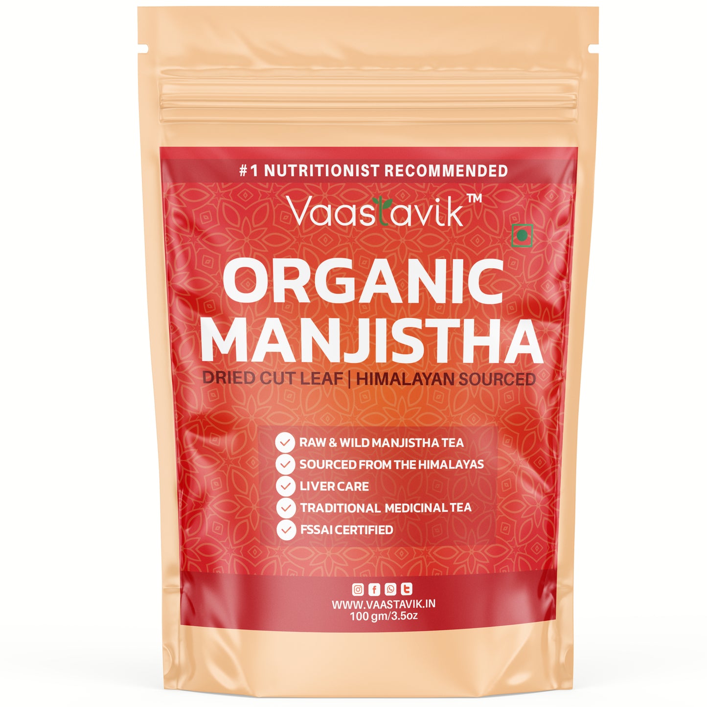 Vaastavik Pure Best Organic Natural Buy now Shop sale Online Price bulk Manufacturer Wholesaler reviews ratings specifications Free Shipping Cash on delivery India supplement Tea Manjistha Leaf Tea Rubia Cordifolia Indian (Madder root)100gm