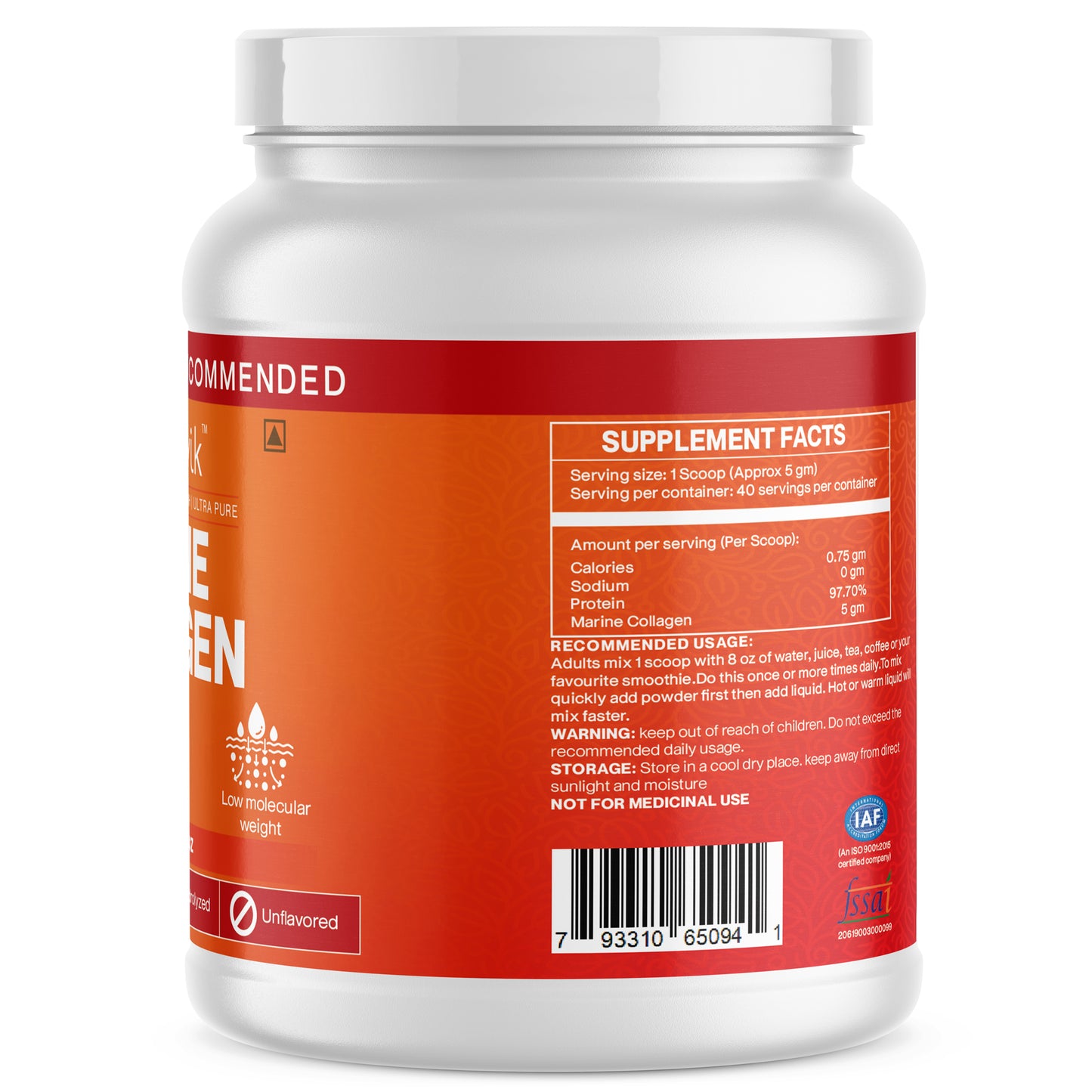 Marine Collagen Powder Hydrolyzed Collagen Peptides Type 1 & Type 3 200 gms