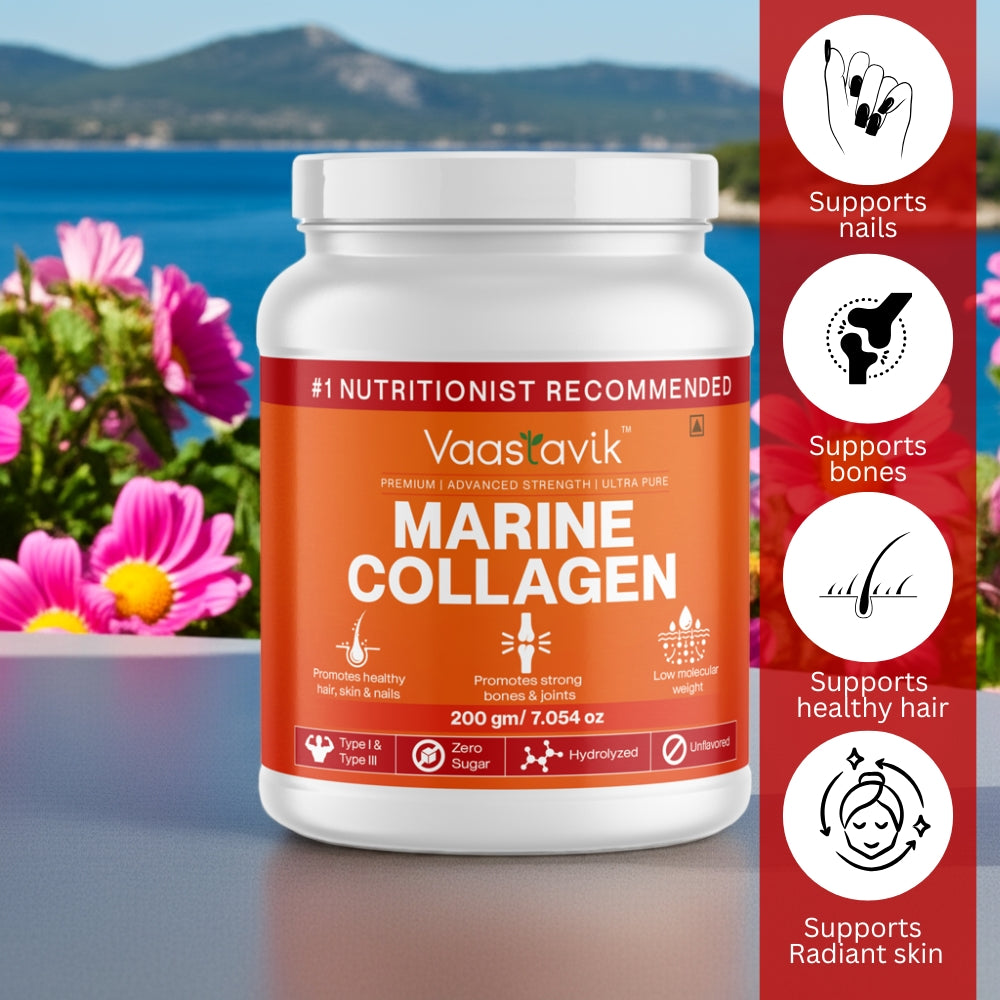Marine Collagen Powder Hydrolyzed Collagen Peptides Type 1 & Type 3 200 gms