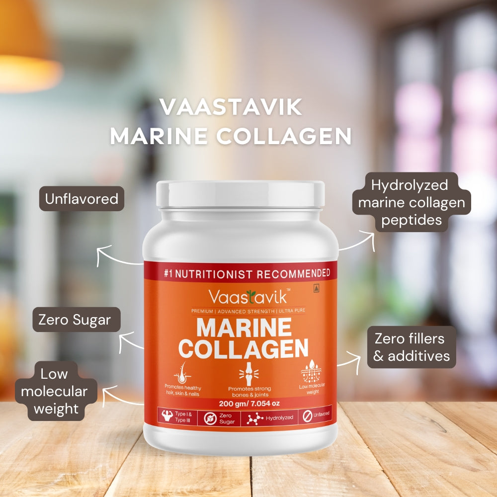 Marine Collagen Powder Hydrolyzed Collagen Peptides Type 1 & Type 3 200 gms