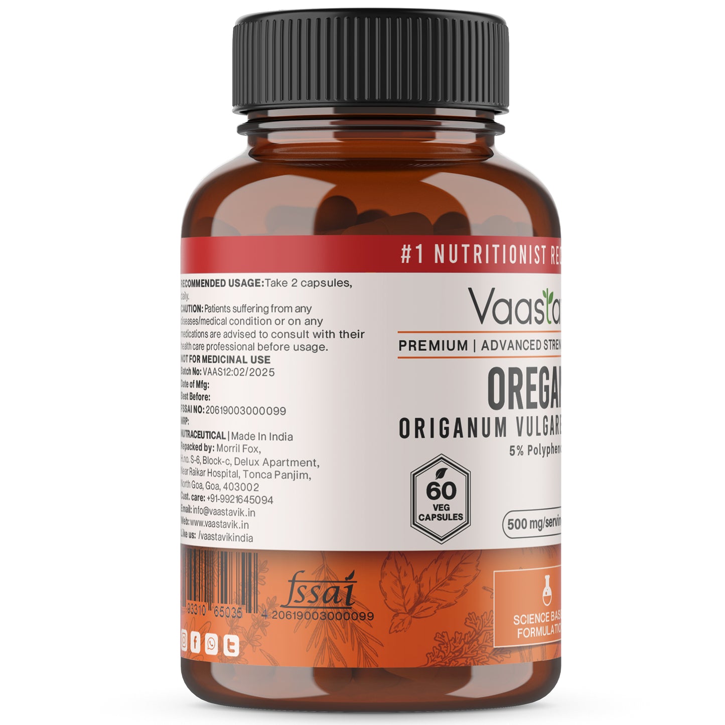 Oregano Supplements 500 mg 60 Veg Capsules