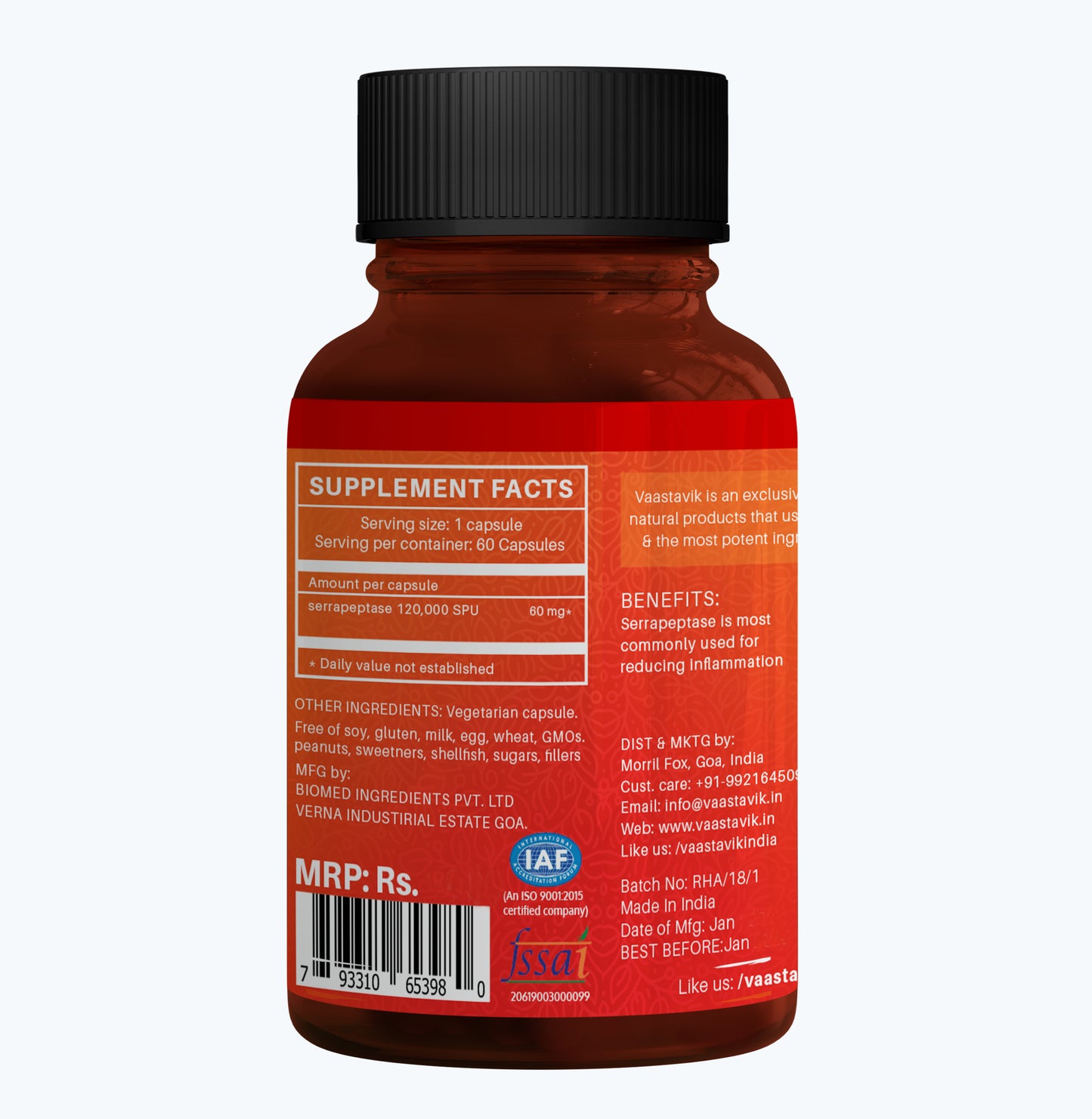 Serratiopeptidase 120,000 SPU Vegetarian 60 Serrapeptase Supplement