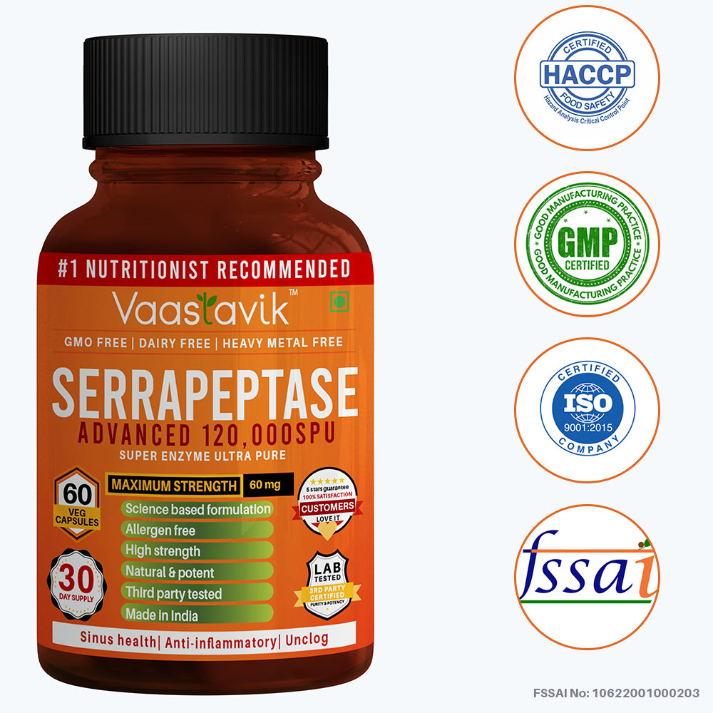 Serratiopeptidase 120,000 SPU Vegetarian 60 Serrapeptase Supplement
