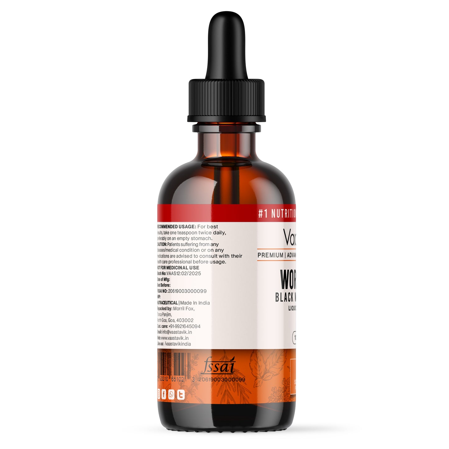 80% Wormwood plus Black Walnut Hull Extract Tincture Liquid Supplement 100 ml