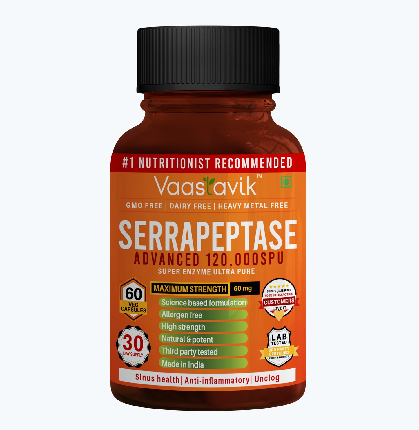 Serrapeptase  120,000 SPU Vegetarian 60 Serratiopeptidase Supplement