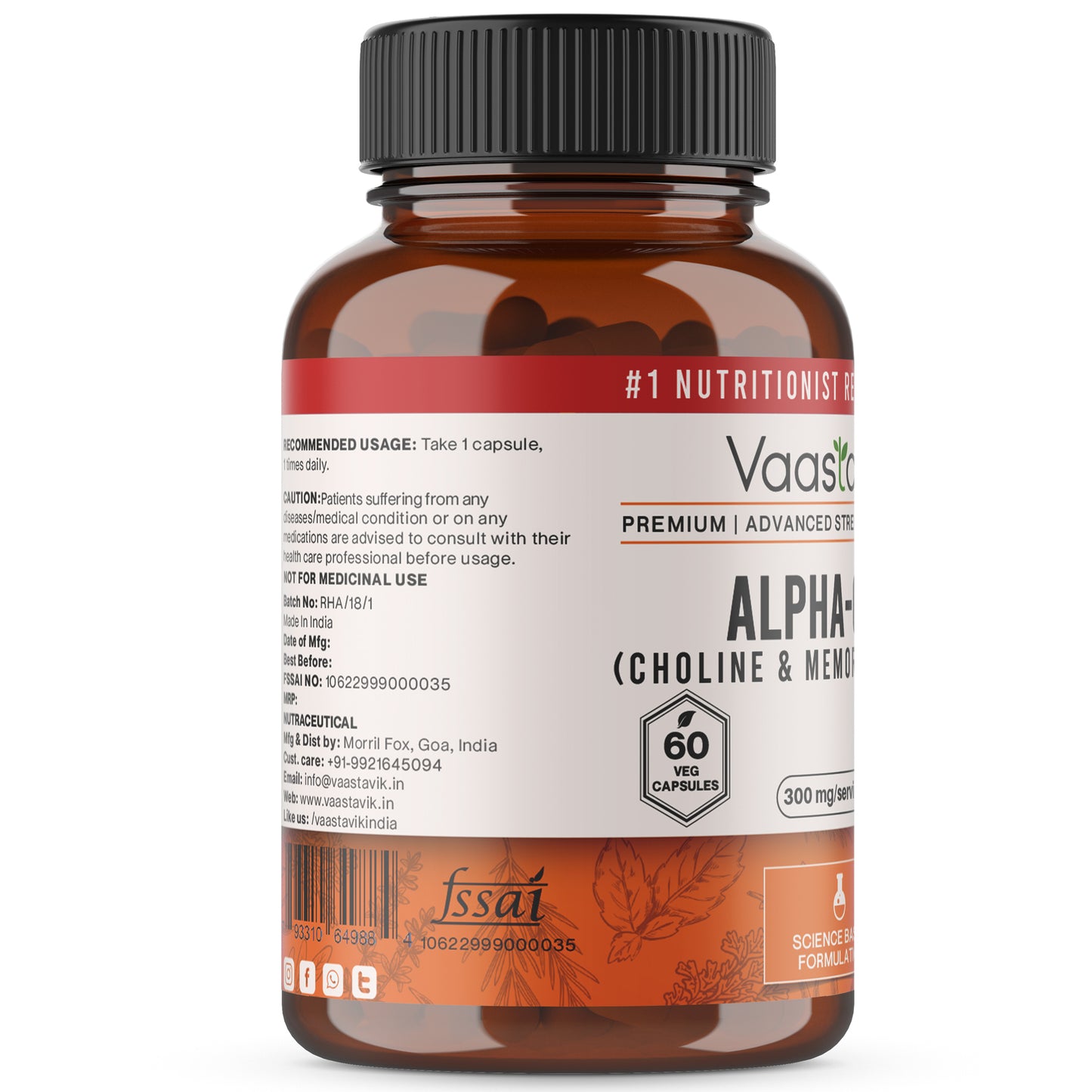 Alpha GPC Choline Supplement Capsules 300 mg