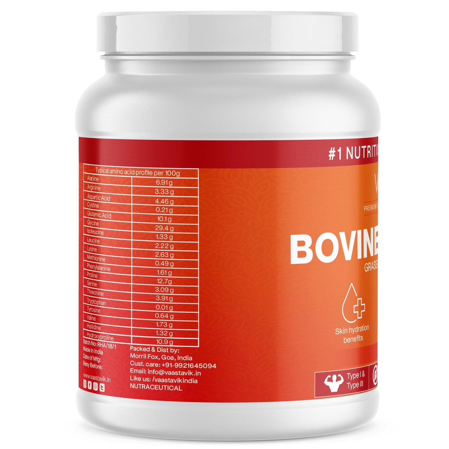 Bovine Collagen Powder Hydrolyzed Collagen Peptides Type 1 & Type 3 Grass Fed 200 gms