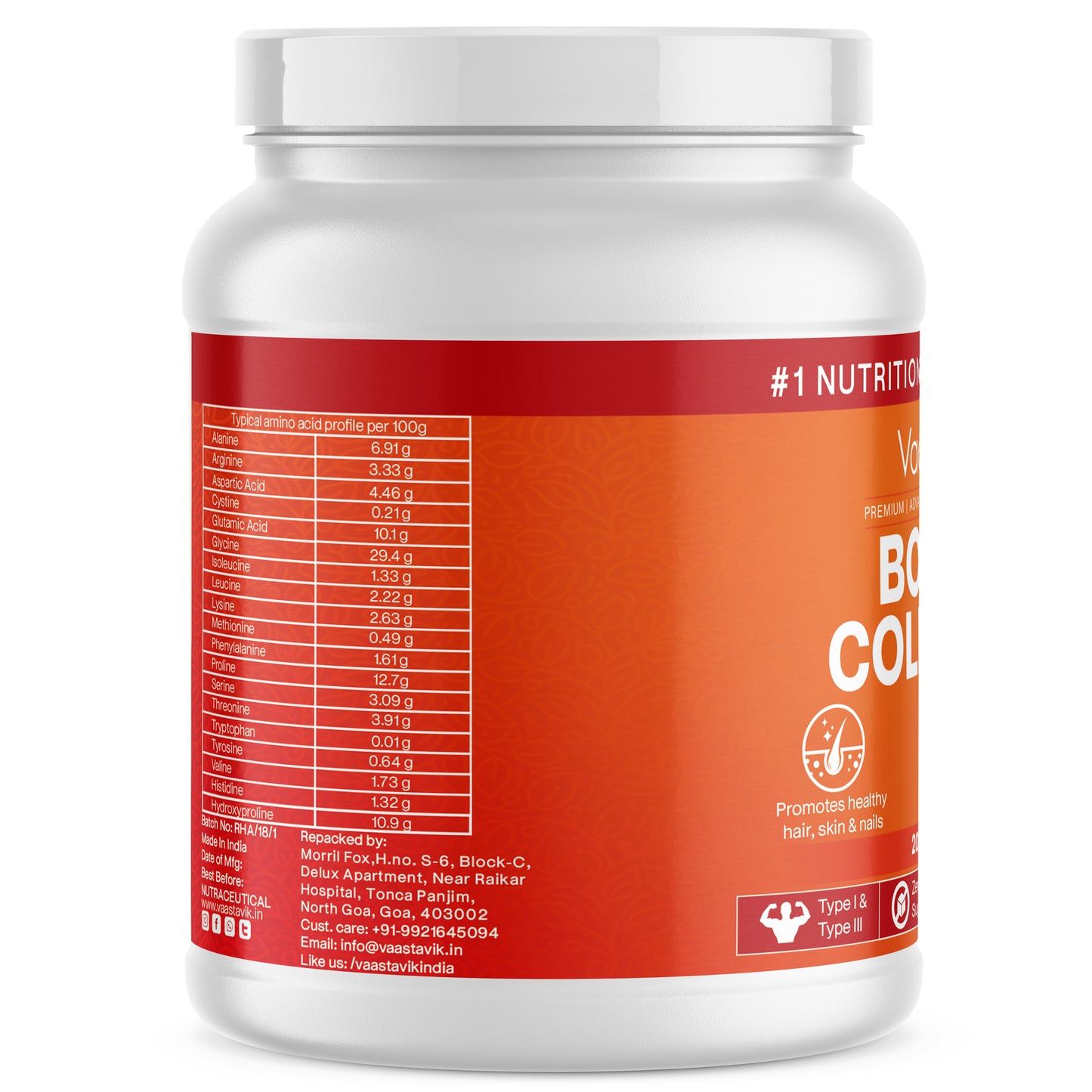 Bovine Collagen Powder Hydrolyzed Collagen Peptides Type 1 & Type 3 Grass Fed 200 gms