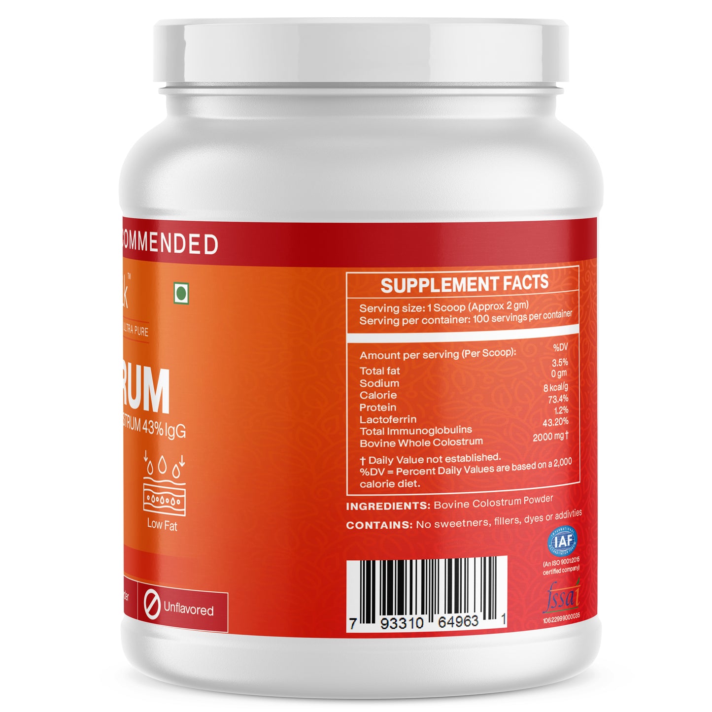 Bovine Colostrum Powder 43% IgG 200 gm