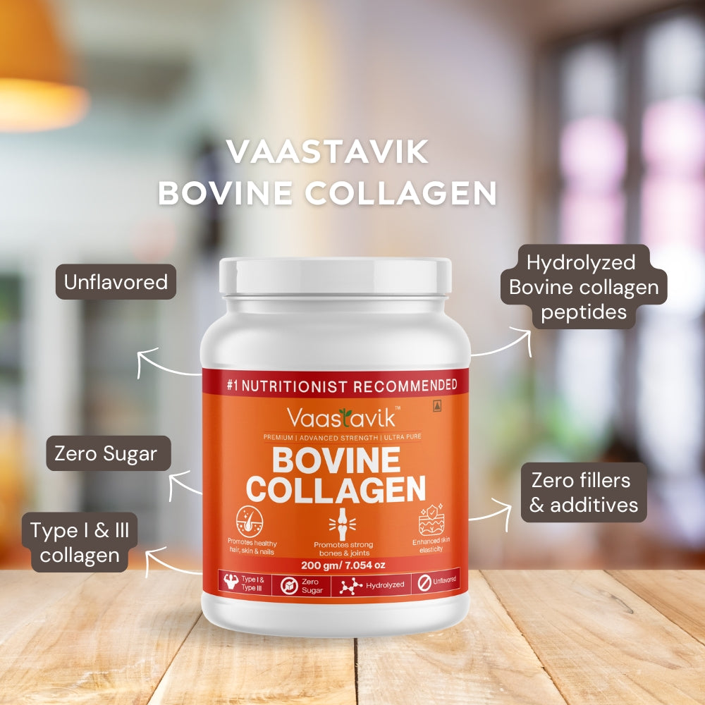 Bovine Collagen Powder Hydrolyzed Collagen Peptides Type 1 & Type 3 Grass Fed 200 gms