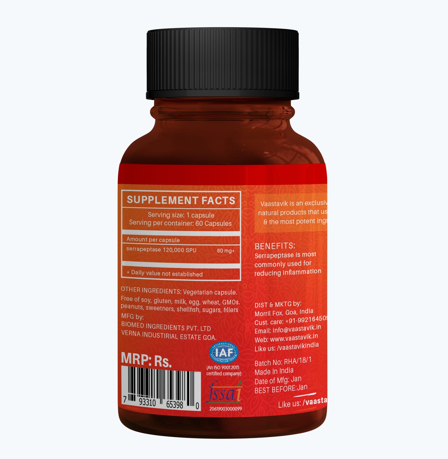 Serrapeptase  120,000 SPU Vegetarian 60 Serratiopeptidase Supplement