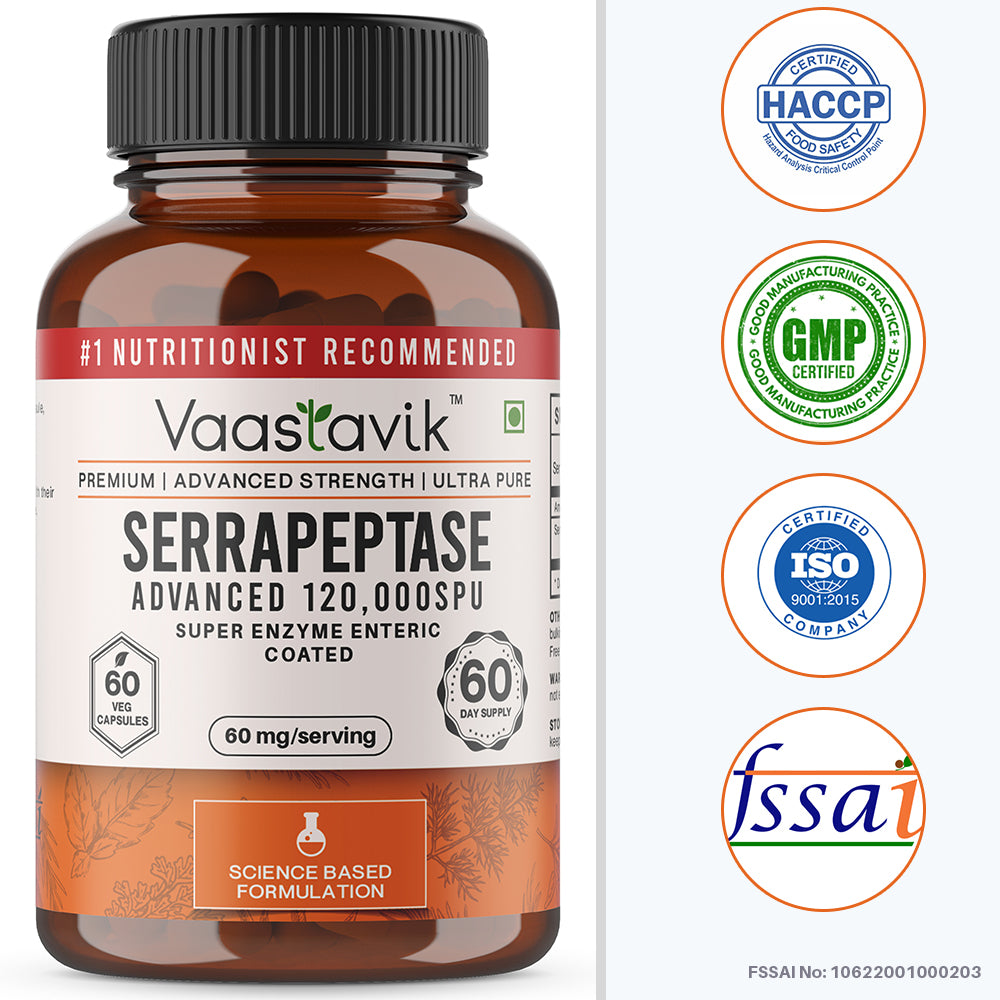 Serrapeptase  120,000 SPU Vegetarian 60 Serratiopeptidase Supplement