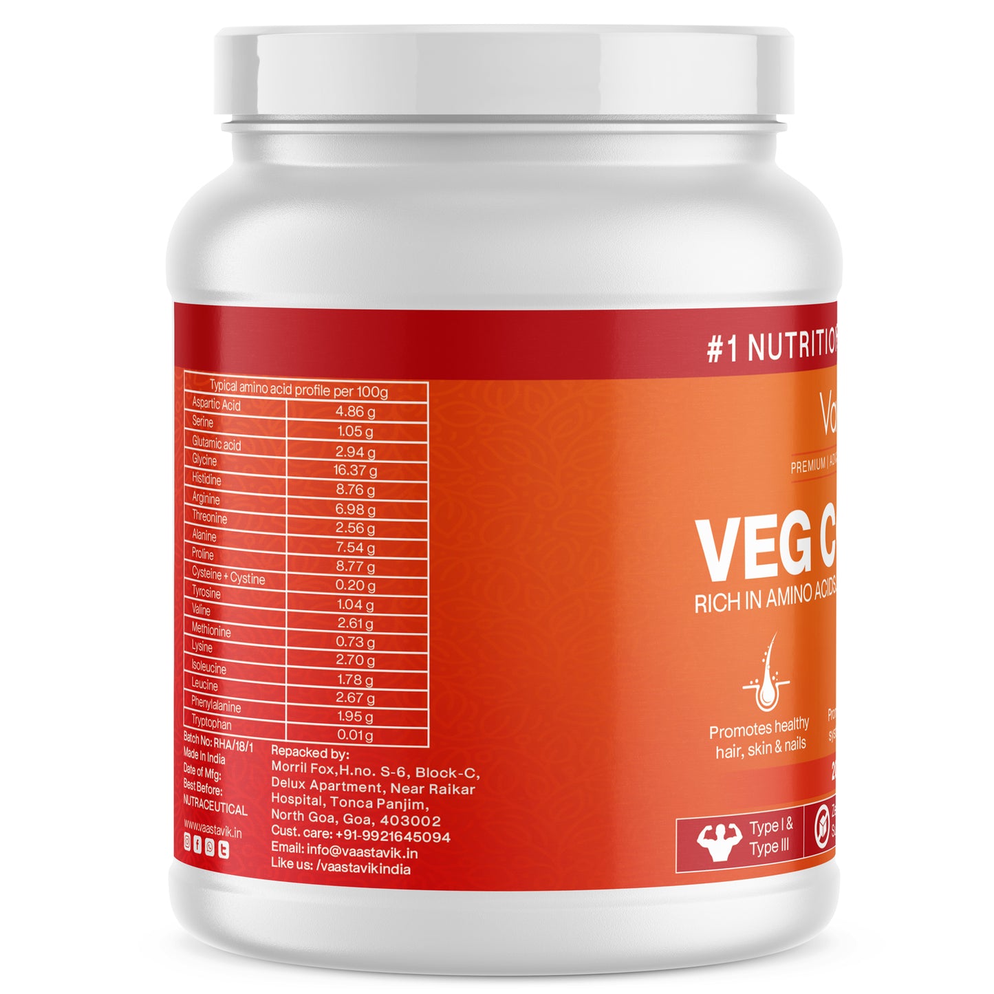 Vegan Collagen Powder Hydrolyzed Collagen Peptides Plant Based Type 1 & Type 3 200 gms