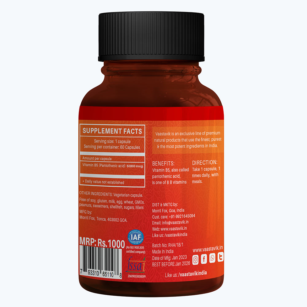 Vitamin B5 Pantothenic Acid 5000 mcg 60 Capsules