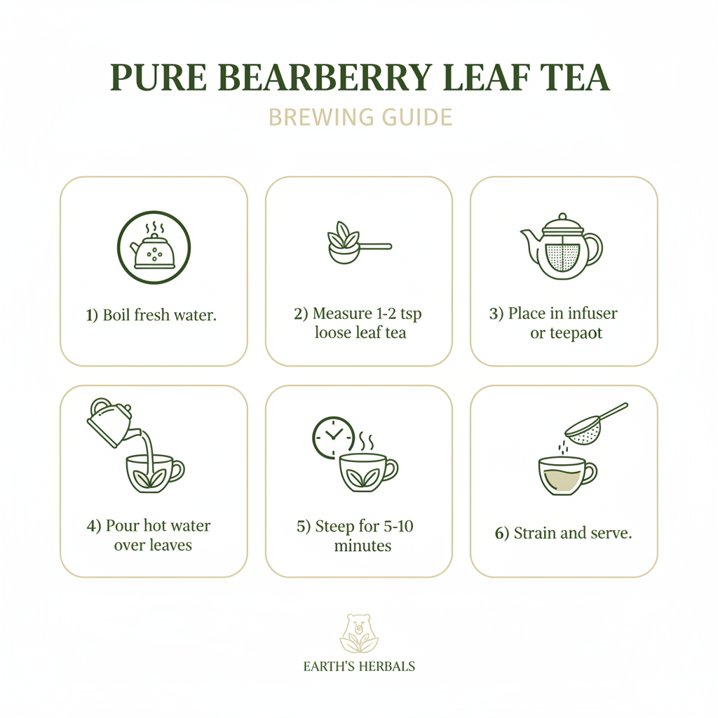 How to brew Pure Bearberry Leaf Tea - 6 step infographic