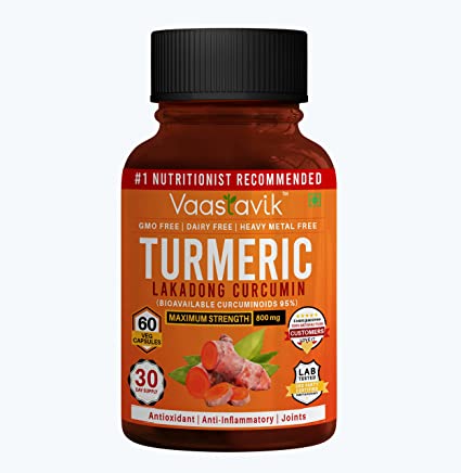Vaastavik Lakadong Turmeric Curcumin 95% Curcuminoids With Black Pepper Extract Capsules Supplements 800mg