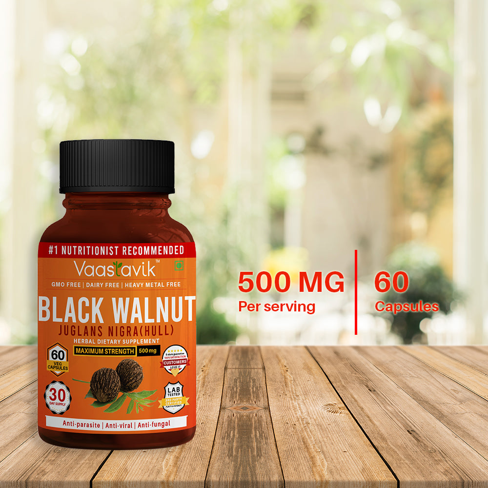 Black Walnut Hull Juglans Nigra 500 MG Vegetarian 60 Extract Capsule Supplement