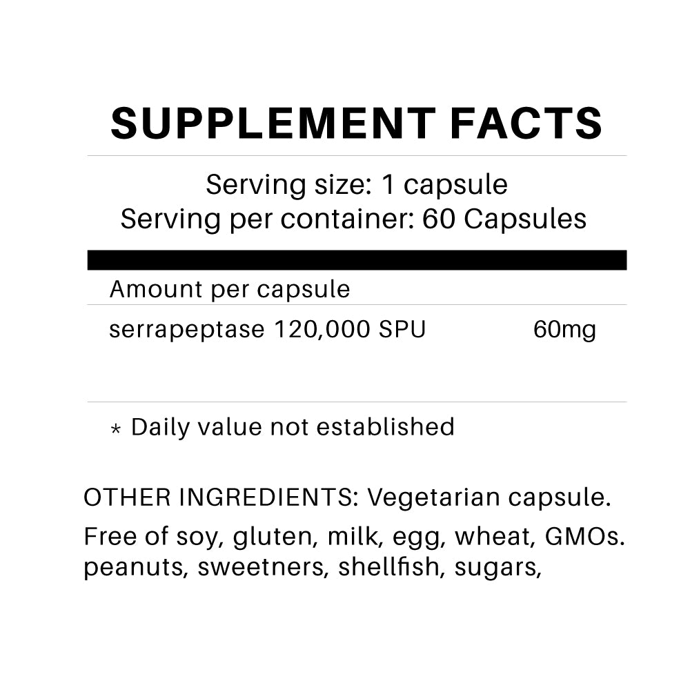 Serrapeptase  120,000 SPU Vegetarian 60 Serratiopeptidase Supplement